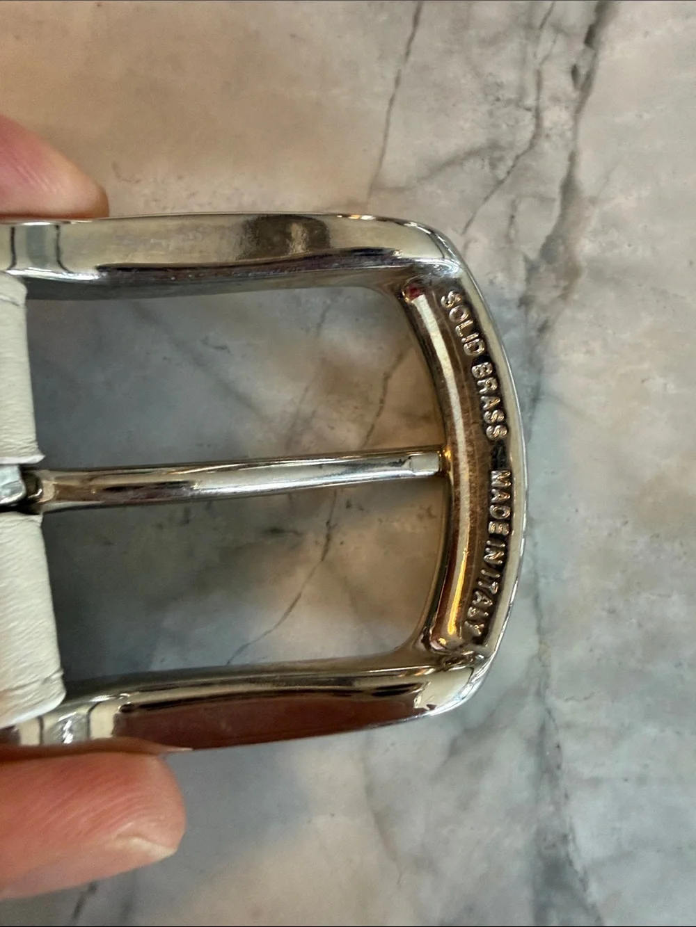 W. Kleinberg White Pebbled Leather Belt with Silver Buckle